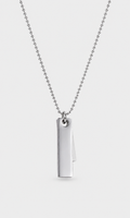 A silver-toned ball chain necklace with a minimalist vertical rectangular pendant, shown against a light gray background.